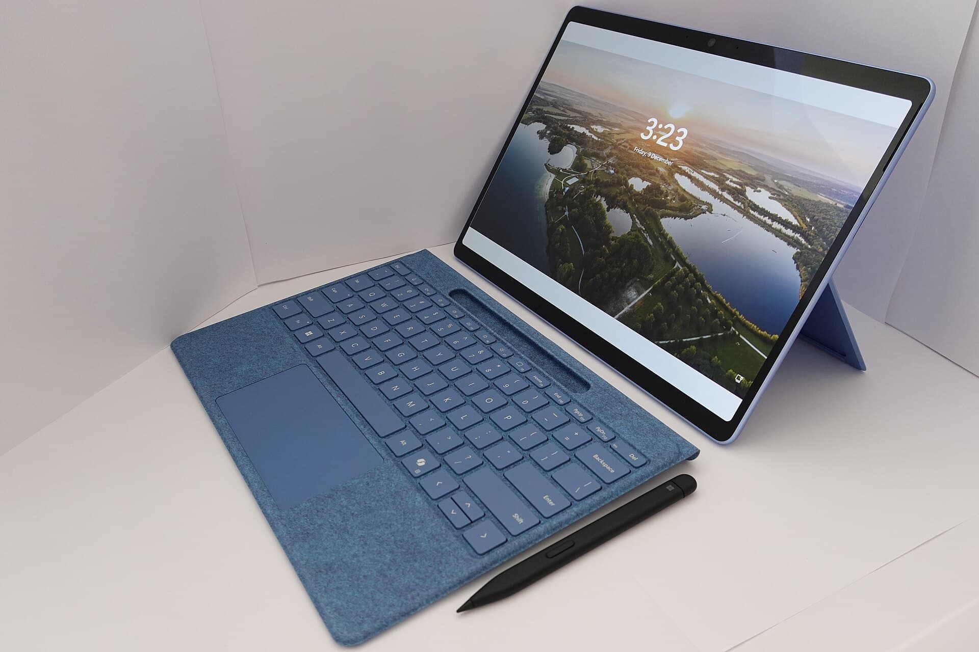 A laptop computer on a desk