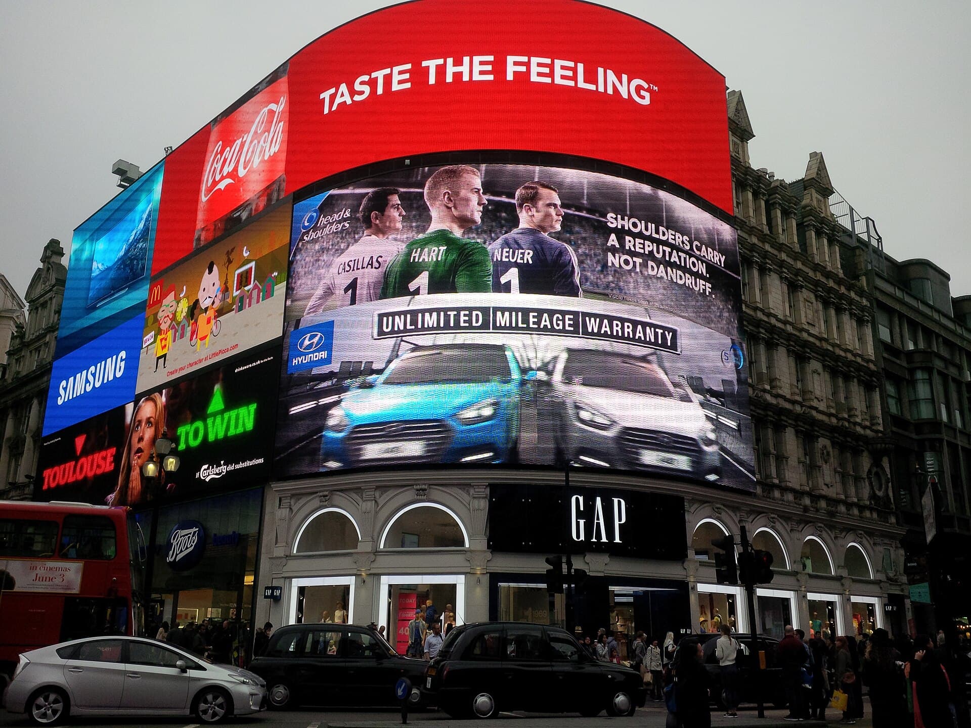 Large illuminated advertising screens at Piccadilly Circus